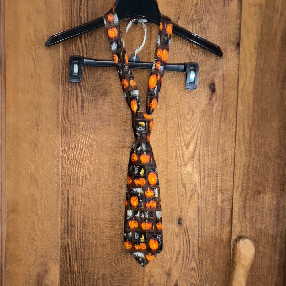 Orange and Black Halloween Necktie with Festive Icons